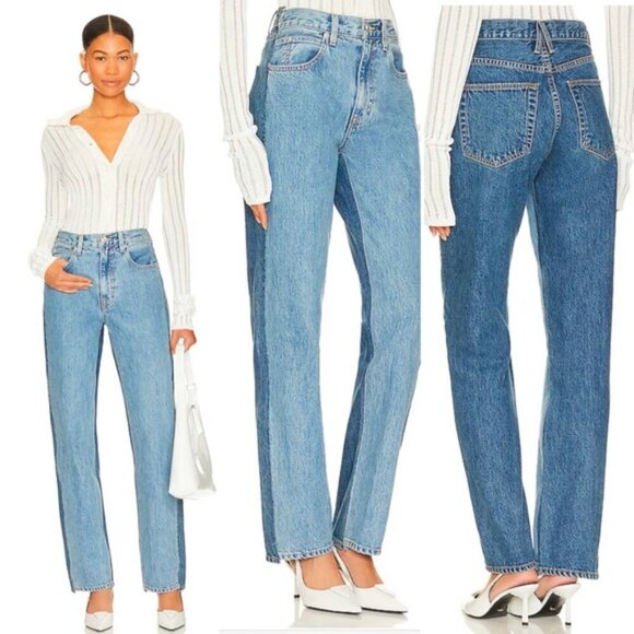 SLVRLAKE London Jeans Re-work Paneled 2 Tone Reverse Denim Jeans Size 32 - Picture 1 of 16